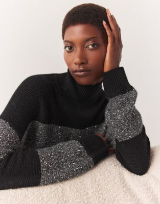 Sequin Stripe Funnel Neck Jumper with Cashmere