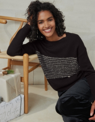 Sequin Stripe Jumper With Cashmere