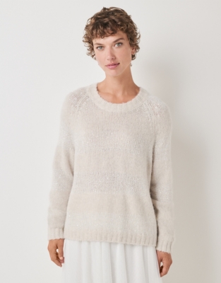 Sequin Stripe Scoop Neck Jumper with Alpaca