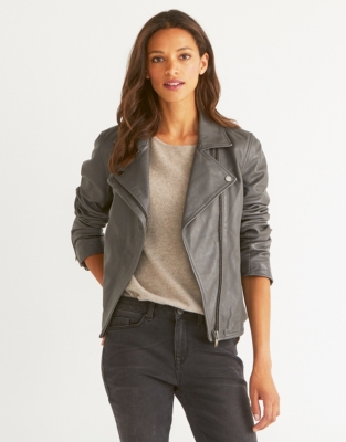 White company leather hot sale biker jacket