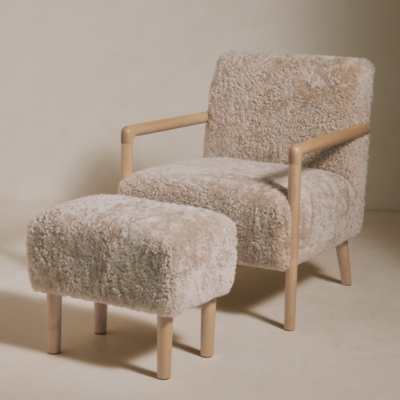 Sheepskin Chair and Footstool Set