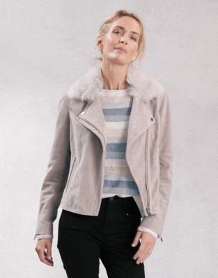 Sheepskin Trim Suede Biker | Clothing Sale | The White Company UK