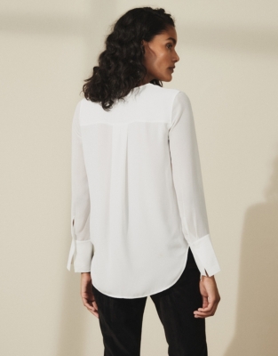 Sheer-Sleeve Collarless Shirt | Clothing Sale | The White Company UK