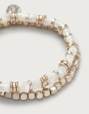 Shell Beaded Bracelet – Set of 2 - Gold