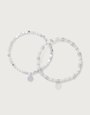 Shell Beaded Bracelet – Set of 2 - Silver