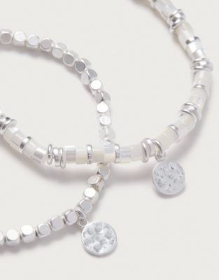 Shell Beaded Bracelet – Set of 2 - Silver