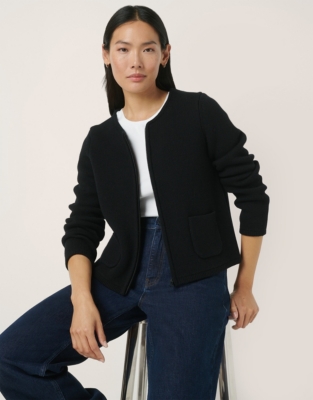 Short Crew Neck Knitted Jacket