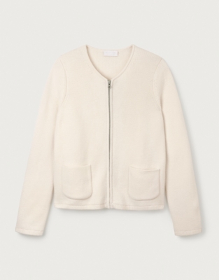 Short Crew Neck Knitted Jacket - Porcelain