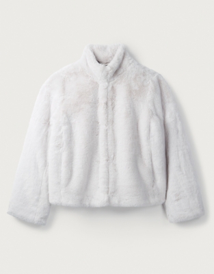 short white fur coat