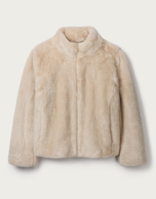 white company faux fur coat