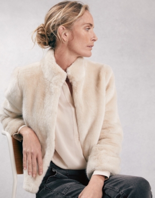 white company faux fur coat