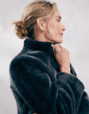 White company faux fur coat sale