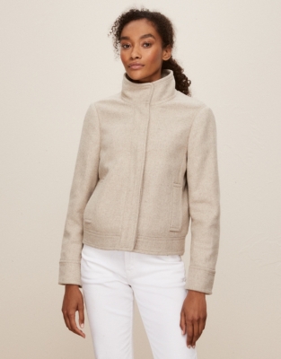 Short Funnel Neck Coat with Wool All Clothing Sale The White