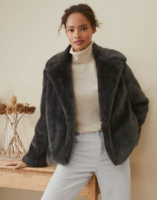 Short grey fur clearance coat