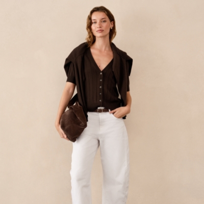 Short Sleeve Ribbed Cardigan with Cashmere