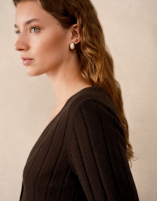 Short Sleeve Ribbed Cardigan with Cashmere