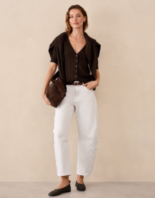 Short Sleeve Ribbed Cardigan with Cashmere