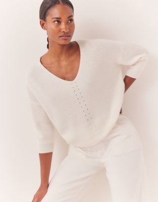 Short Sleeve Ribbed Jumper with Cashmere