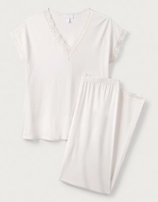 ShortSleeve VNeck Lace Pajama Set Pajamas The White Company US