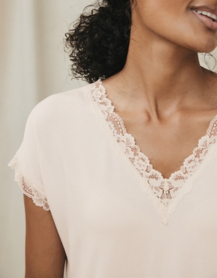 ShortSleeve VNeck Lace Pajama Set Pajamas The White Company US