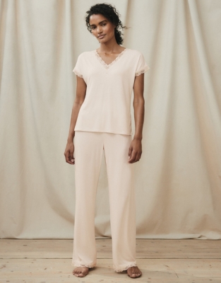 ShortSleeve VNeck Lace Pajama Set Pajamas The White Company US