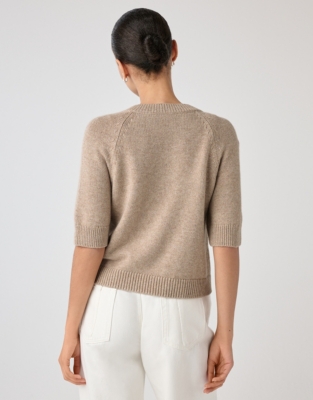 Short Sleeved Cropped Cardigan with Wool