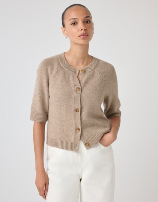 Short Sleeved Cropped Cardigan with Wool