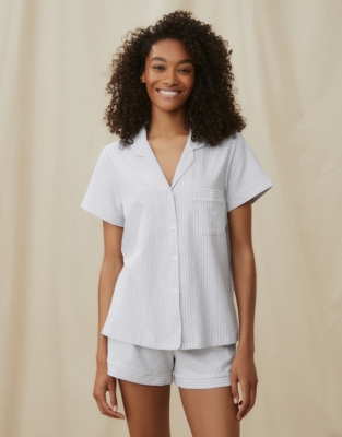 Short Stripe Brushed-Cotton Pajama Set | Sleepwear Sale | The White ...