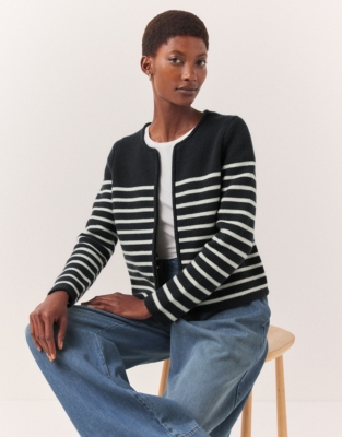 Short Stripe Crew Neck Knitted Jacket