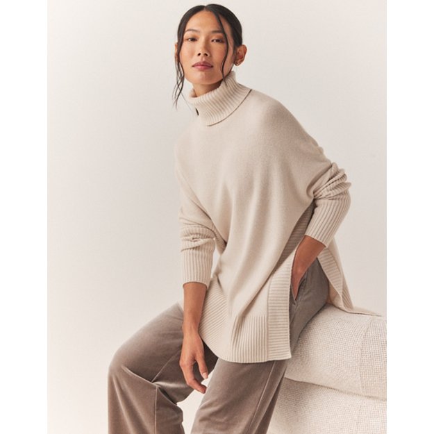 Side Panel Roll Neck Poncho with Cashmere | Sweaters & Cardigans | The White Company