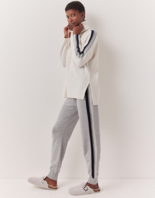 Side Stripe Cuffed Joggers with Cashmere Loungewear The White