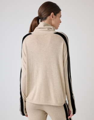 Side Stripe Funnel Neck Jumper with Cashmere