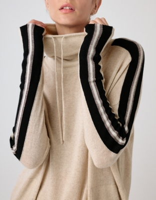 Side Stripe Funnel Neck Jumper with Cashmere