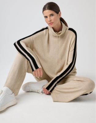 Side Stripe Funnel Neck Jumper with Cashmere