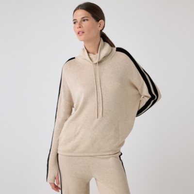 Side Stripe Funnel Neck Sweater with Cashmere