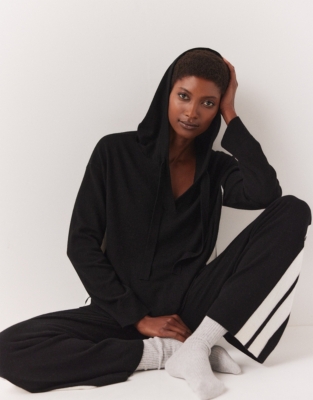 Side Stripe Hoodie with Cashmere Loungewear The White Company UK