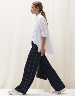 Side Stripe Wide Leg Joggers with Cashmere