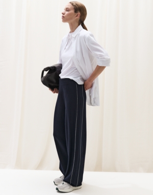 Side Stripe Wide Leg Joggers with Cashmere