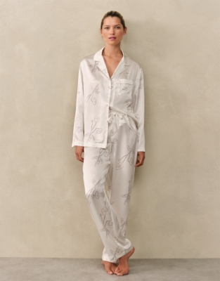 Silk Classic Piped Floral Pyjama Set