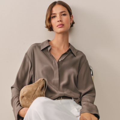 Silk Cutout-Back Boyfriend Shirt