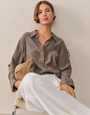 Silk Cutout-Back Boyfriend Shirt