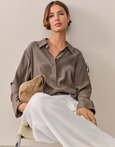 Silk Cutout-Back Boyfriend Shirt