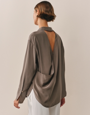 Silk Cutout-Back Boyfriend Shirt