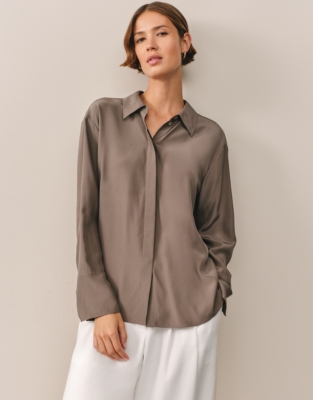 Silk Cutout-Back Boyfriend Shirt