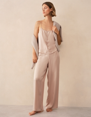 Silk Embroidered Cami Pyjama Set