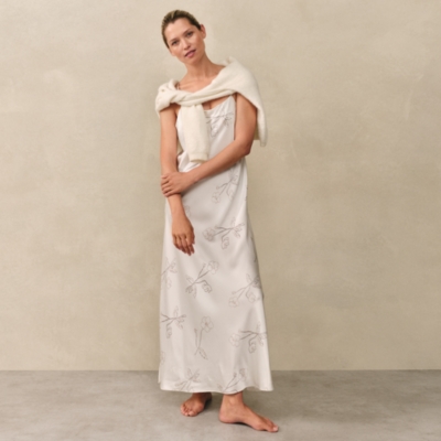 Silk Floral Print Cross Back Maxi Nightdress