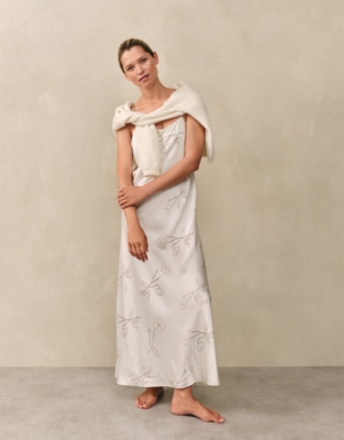 Silk Floral Print Cross Back Maxi Nightdress