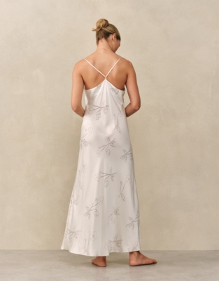 Silk Floral Print Cross Back Maxi Nightdress