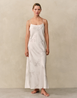 Silk Floral Print Cross Back Maxi Nightdress