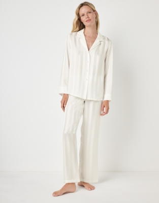 Silk Jacquard Stripe Pajama Set - Ivory